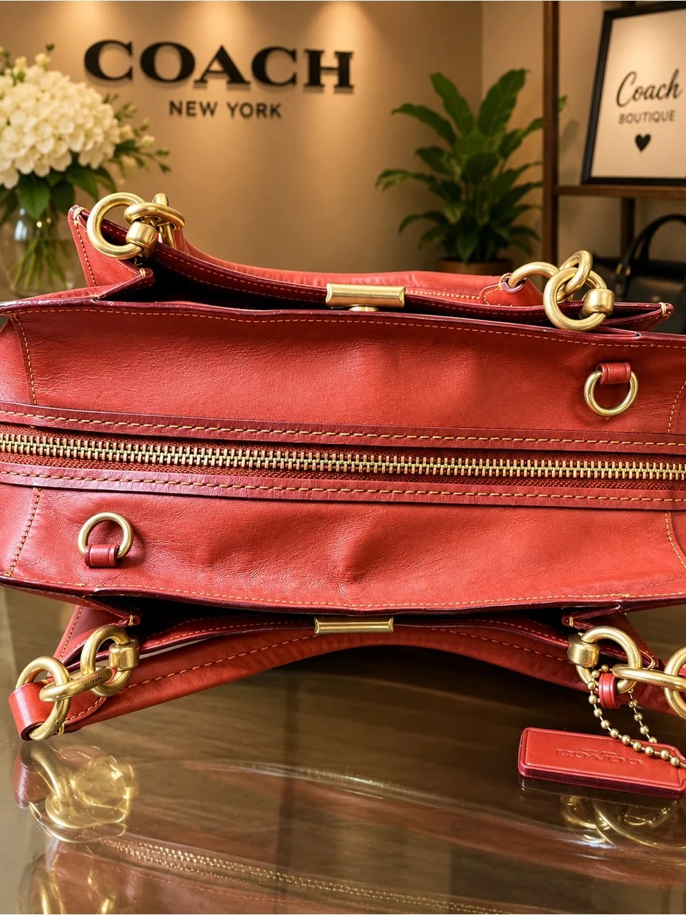 Coach Dreamer Brown Signature Canvas Satchel with Saddle Leather Trim